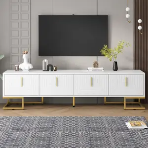 ON-TREND Modern TV Stand with Metal Legs and Gold Handles for TVs Up to 80'', Media Console Table with Cabinets and Adjustable Shelves, Luxury TV Cabinet with Geometric Lines for Living Room