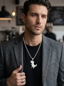 Supac Stainless Steel Plated T-Rex Dinosaur Pendant Necklace, Unisex Jewelry, Perfect for Christmas or Birthday Gifts