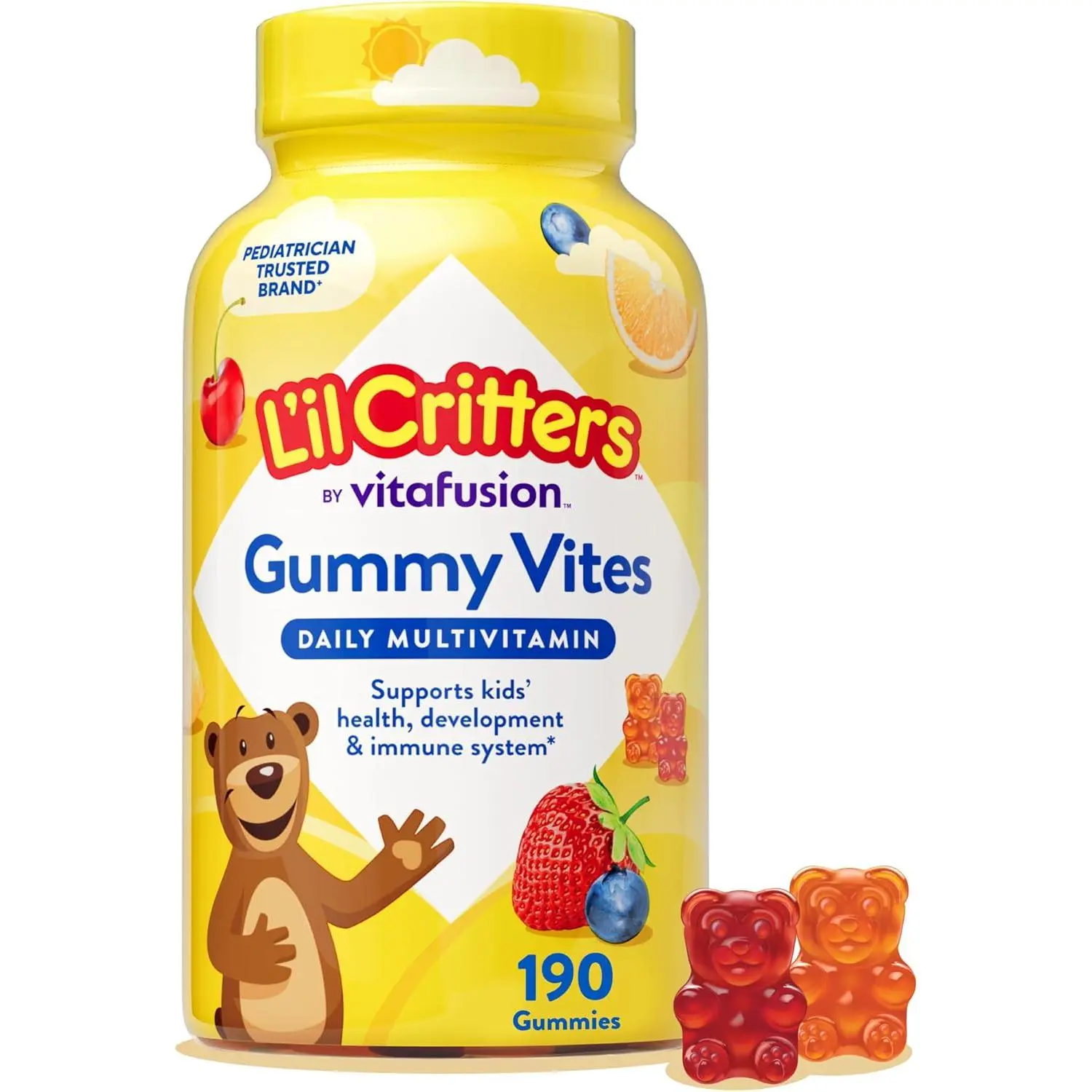 L'il Critters Gummy Vites Daily Kids Gummy Multivitamins Assorted Fruit Flavors for Ages 2+ Toddlers & Kids, Gummy Vitamin with Vitamin C and D, 95-190 Day Supply, 190 Gummies