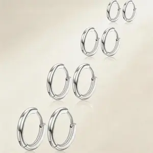 4 Pairs 316L Surgical Steel Silver Hoop Earrings Set for Men & Women - 8mm,10mm,12mm,14mm Hypoallergenic Cartilage Piercing Earrings for Sports & Outdoor Basketball Fan Shop Use