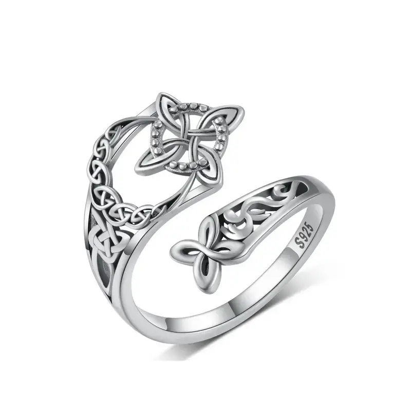 Women's 925 Sterling Silver Adjustable Open Witch Knot Ring - Hecate Celtic Retro Design, Female Pagan Devotion Protection Spiritual Jewelry, Auspicious Daily Accessory, Mother’s Day Gift
