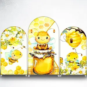 15-day 2D Flat Delivery Cute Cartoon Bee with Honeycomb Arch Backdrop Cover for Sweet as Can Bee Party