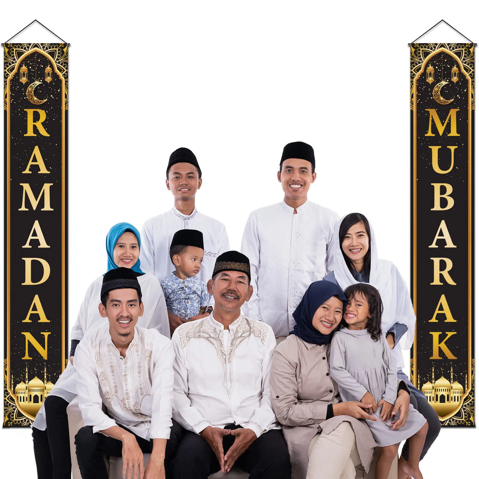 Ramadan Mubarak Banner Set, Flat 2D Wall Decoration, Perfect for Ramadan Parties & Home Decor, No Power Required