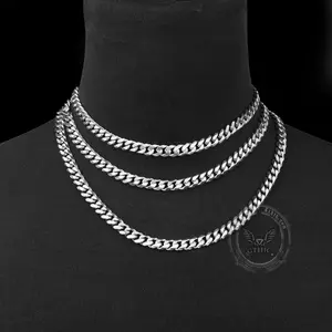 GTHIC Unisex Silver Tone Classic Cuban Link Stainless Steel Chain Necklace Fashion Accessories Simple Chain for Daily Wear