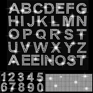 3 Sheets Glitter Letters Rhinestone Sticker Letter Bling Crystal Alphabet Number Stickers Gemstone Border 34 Letters and 10 Numbers Self-Adhesive Decorative for DIY Decoration(Silver)