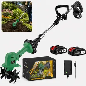 20V Cordless Electric Cultivator Tiller, 2-in-1 Handheld Garden Tiller with Extension Pole, Battery Powered Soil Loosener for Vegetable Garden, Flower Bed, Raised Bed, Yard Weeding, Battery & Charger
