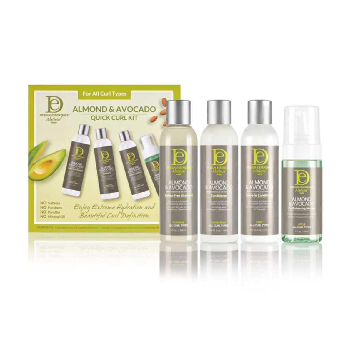 Design Essentials Almond & Avocado Quick Curl Unisex Travel Kit - Hydrating Curly Hair Gel for 2B-4C Hair, Maximum Detangling, Reduces Detangling Time, Frizz Control, Long-Lasting Definition, Restores Elasticity, Travel Size