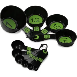 Easy to Read Plastic Measuring Cup Set, 10 Piece Set, Green Measuring Cups for Kitchen Baking Cooking