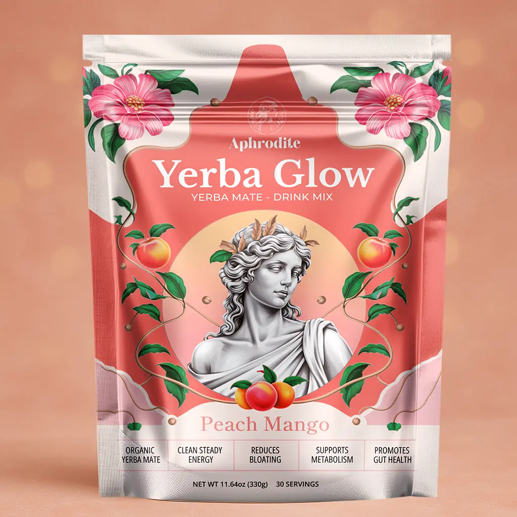 Aphrodite’s YerbaGlow – Peach Mango Clean Energy & Gut Blend