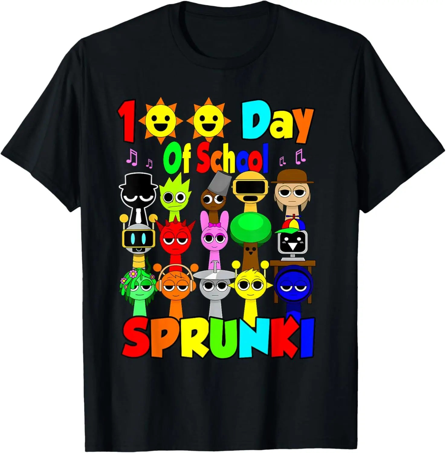 Sprunki Team Sprunki's kids 100 day Sprunki school Shirt ~ Unisex Apparel Relaxed Fit Printed In The Usa Clothing
