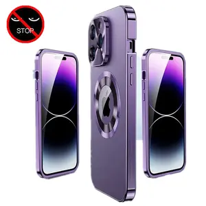 Suitable for IPhone16 15 14 13 12 Pro Max 16Pro Metal Frame Privacy Glass Wireless Charging Glass Lens Protection Anti Drop Case