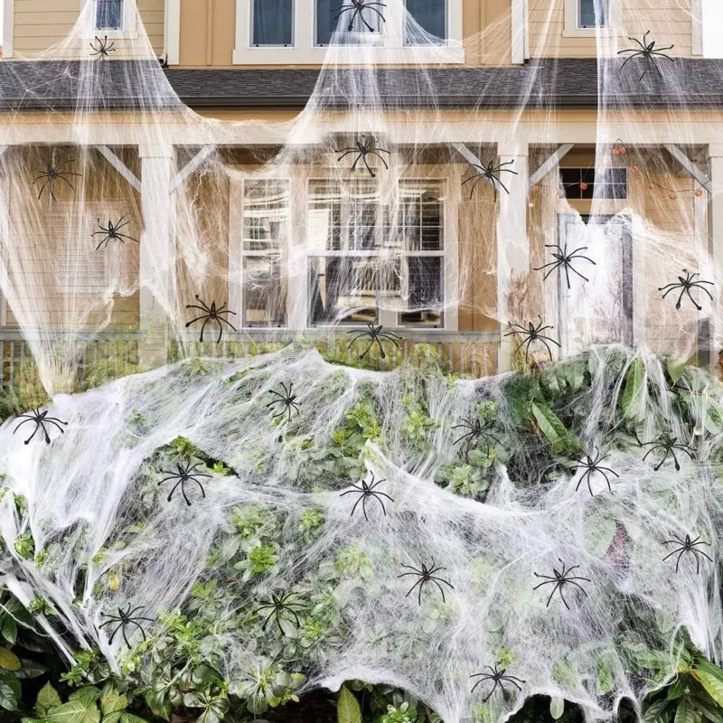 Halloween Spider Webs Decorations 1400 sqft with 150 Extra Fake Spiders Super Stretchy Cobwebs for Indoor & Outdoor Halloween Decorations