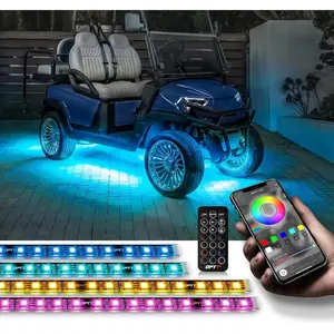 12V Aura Golf Cart Underglow LED Light Strips with App & Remote Control, 4 count RGB Multi-Color  Sync Decor Accessories,  Exterior Neon Accent Lighting Kit for EZGO Yamaha Club