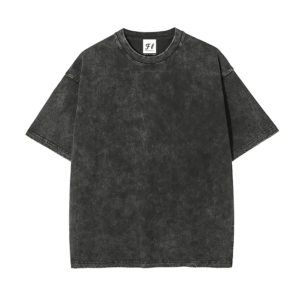 Men's Vintage Washed Black 100% Cotton Oversized Round Neck T-Shirt, Menswear Tops with Distressed Look for All Seasons
