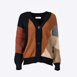 Black Multi Cardigan with Button Detail, Long Sleeve, Knitwear, Comfortable Design for Women