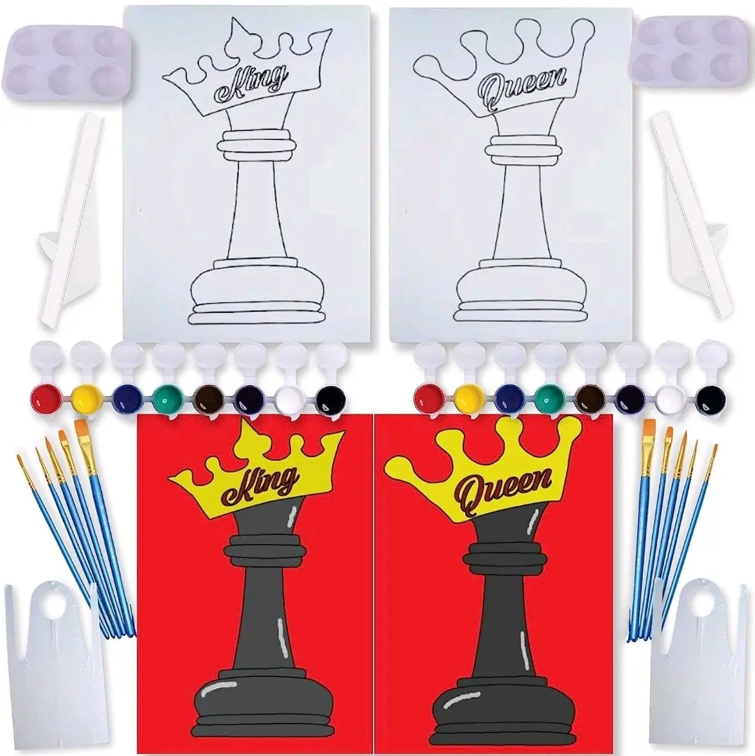 Chess Pieces- Couples Paint and Sip Canvas Kit Chess Pieces- Couples Paint and Sip Canvas Kit