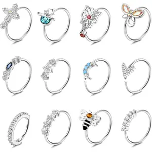 12PCS 20G Surgical Stainless Steel Rhinestone Nose Rings Hoop Piercing Jewelry Set, Hypoallergenic Unisex Body Jewelry for Nose Piercing, Cartilage Punctures & Earrings