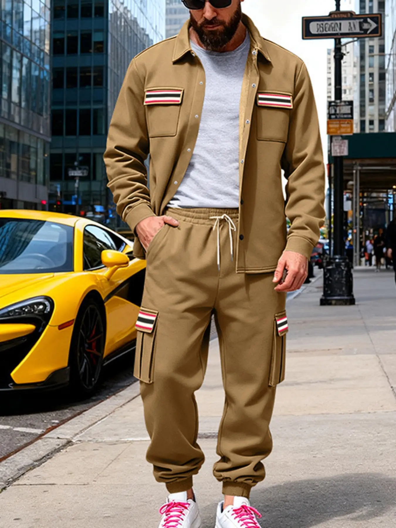 Men's Winter Workwear Set, Warm Fleece Lined Pants & Jacket Shirt Combo, Loose Fit Outdoor Clothing, 2026 New Arrival