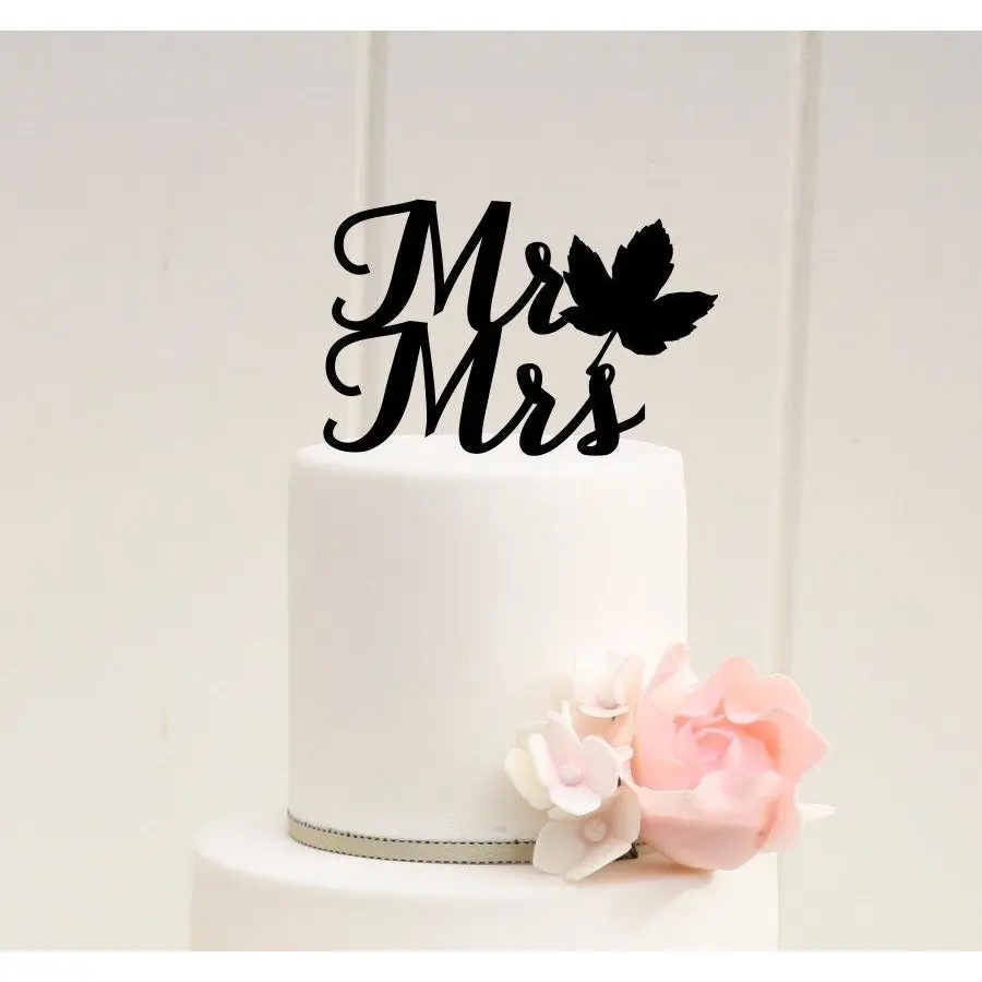 Fall Leaf Mr and Mrs Wedding Cake Topper or Bridal Shower Cake Topper