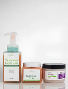 Natural Muse BODY BRIGHTENING BUNDLE PM - Clarity Cleanse Enzyme Wash 500ml, Fruit Enzyme Scrub, Butter Bliss for Radiant Skin