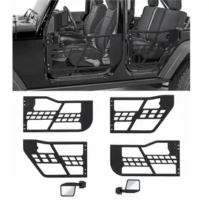 Off Road Tubular Trail Doors with Side View Mirror Compatible with Jeep Wrangler JK 2007-2018 (4-Door Only), Set of 4 Half Tube Doors for Offroad Trail Adventure, Front & Rear Doors 4PCS