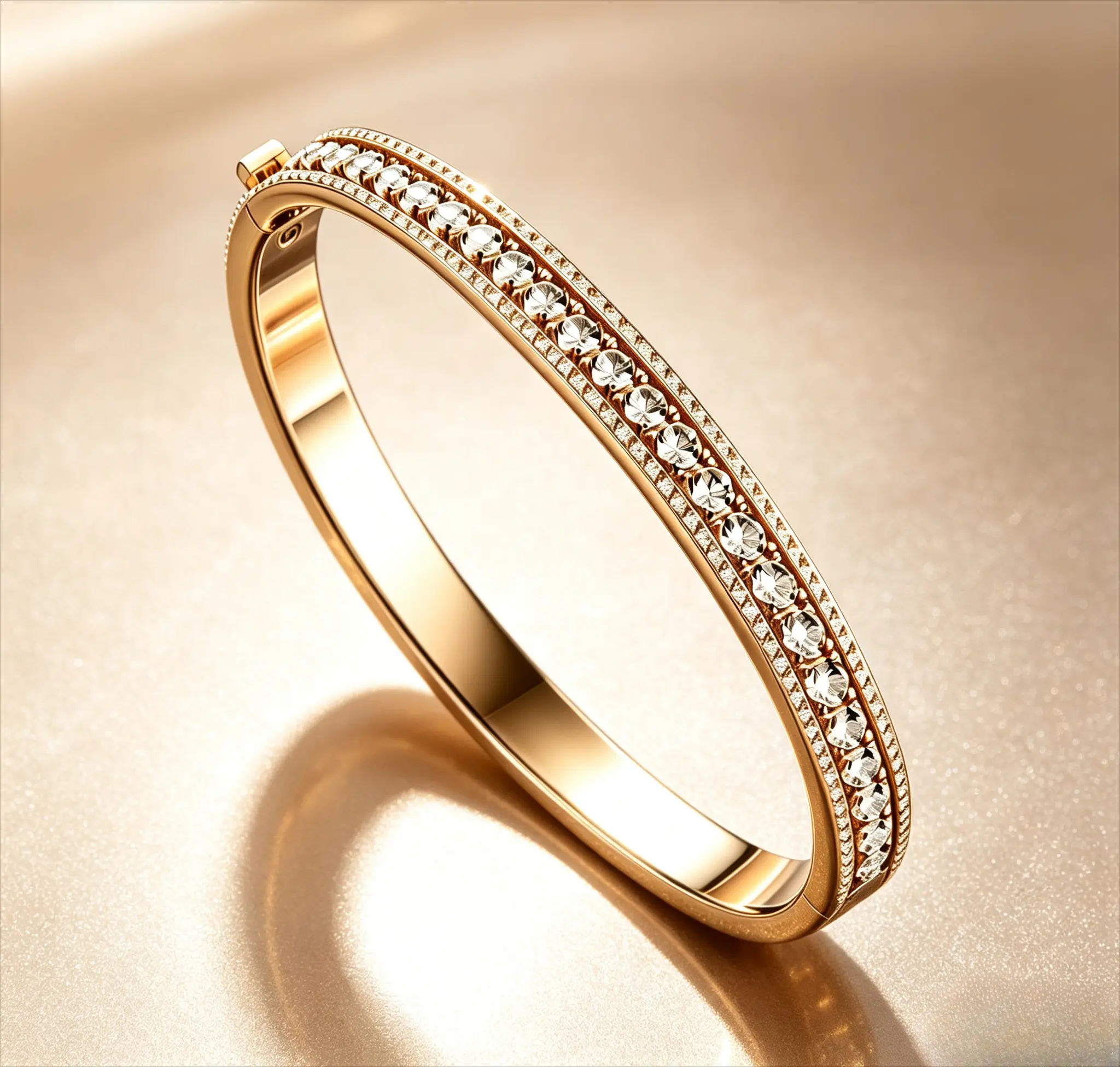 14K Gold Plated Pave Cubic Zirconia Hinged Bangle Bracelet, Full Sparkle Stackable Cuff Bracelet, Luxury Statement Jewelry Gift for Women Daily Wedding Party Occasions
