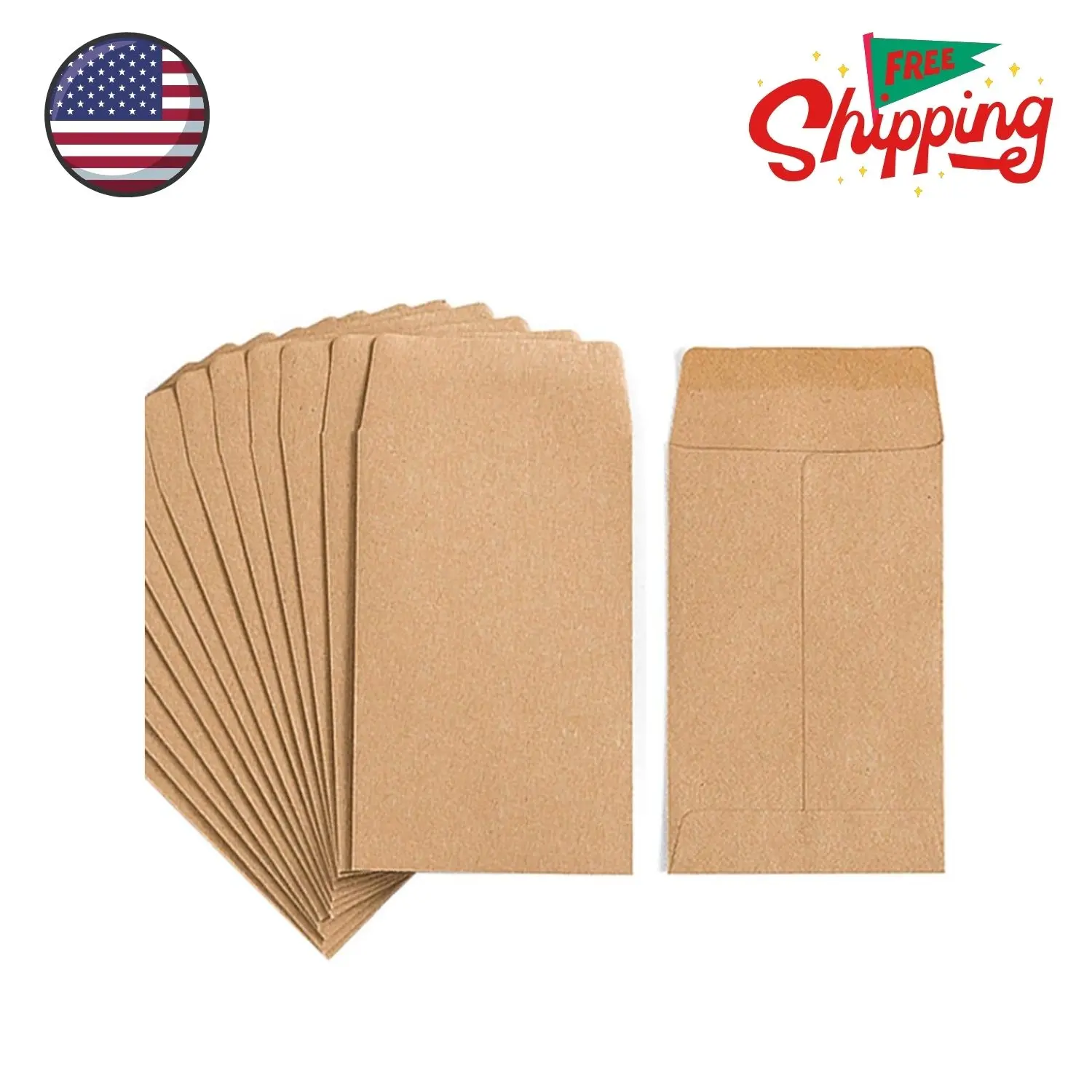 100 Pack Small Coin Envelopes Self-Adhesive Kraft Paper 2.25"×3.5"