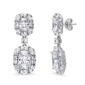 BERRICLE Sterling Silver Halo Statement Chunky Dangle Chandelier Earrings for Women, Cushion Cut Cubic Zirconia CZ