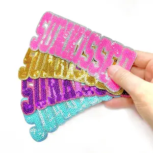 CY 5Pcs Sunkissed Sequin Iron on Patches Shine Summer Embroidered Applique Cute DIY Accessories for Trucker Hats Clothing Bags Jackets Jeans Craft