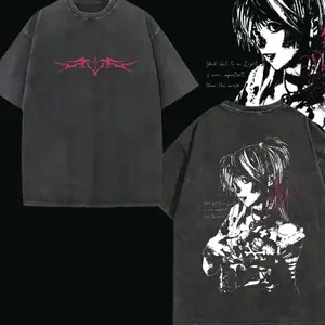 Misa Amane Death Note Unisex couple T-shirt, Vintage Washed Gothic Anime Graphic Tee, Dark Aesthetic Oversized Shirt, Unisex Streetwear 0AV 275