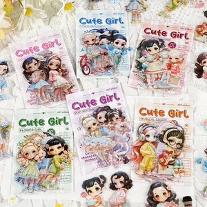 10 Sheets/bag Pet Sticker Pack, Cute Girl Series Character Decorative Material, Hand Account Stationery Water Bottle Multi-Scene Decoration