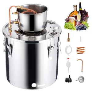 VEVOR Alcohol Still, 8 Gal / 30 L Stainless Steel Water Alcohol Distiller with Copper Coil, Home Brewing Refining Fermentation Kit with Thermometer & Pump, for Wine Whisky Brandy, Silver