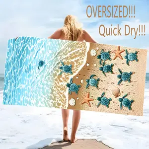 Single Pack Oversized Microfiber  Towel With Cute Starfish And Turtle Pattern Lightweight Stylish Travel Essential Must Have bathroom tea
