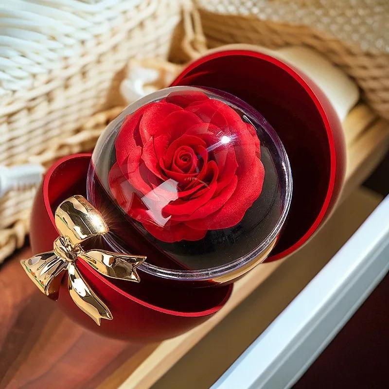 Round Bow Preserved Eternal Rose Gift Box Necklace Ring Pendant Jewelry Storage Box Valentine's Day Engagement Propo