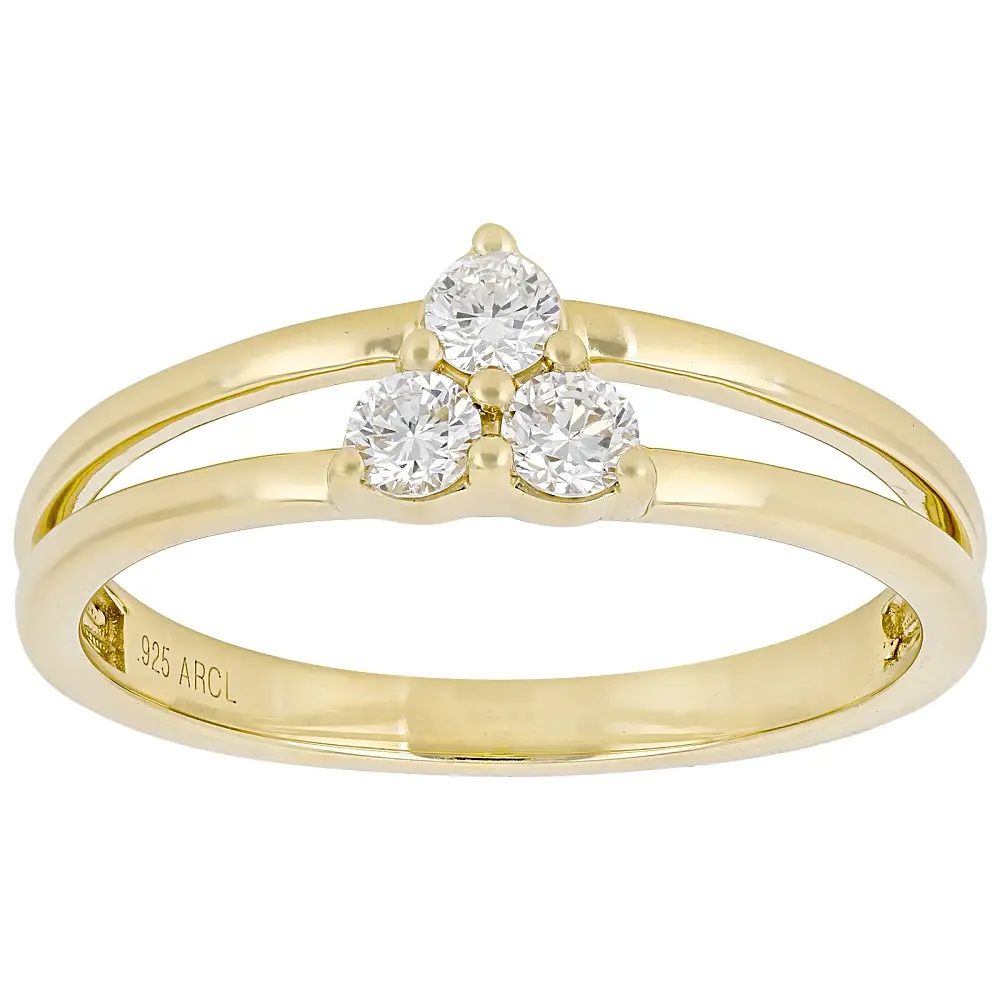 JTV 3-Stone Engagement Ring - 0.20 ctw SI F-G White Lab-Grown Synthetic Diamond Ring, 14K Yellow Gold Over Sterling Silver, Engagement Rings