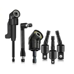 6PCS Right Angle Drill Attachment Set 360 Rotatable Impact-Grade Socket Adapters 1/4 3/8 1/2 Steel 105 Degree Hex Shank 90 Degree Bevel for Tight Spaces