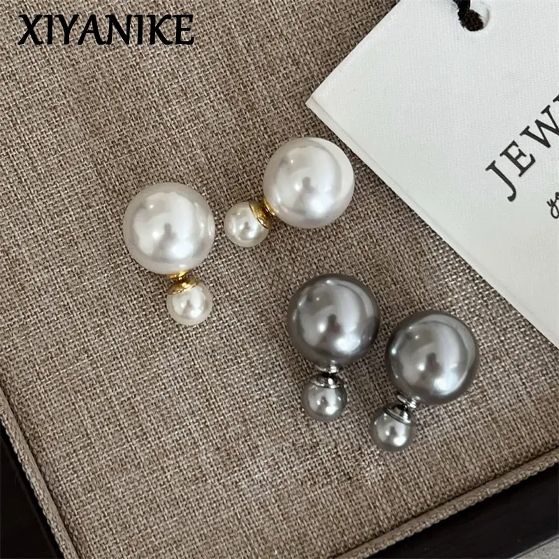 Double-sided Pearl Stud Piercing Earrings For Women Lady Elegant Fashion New Jewelry Gift Party Wedding bijoux femme