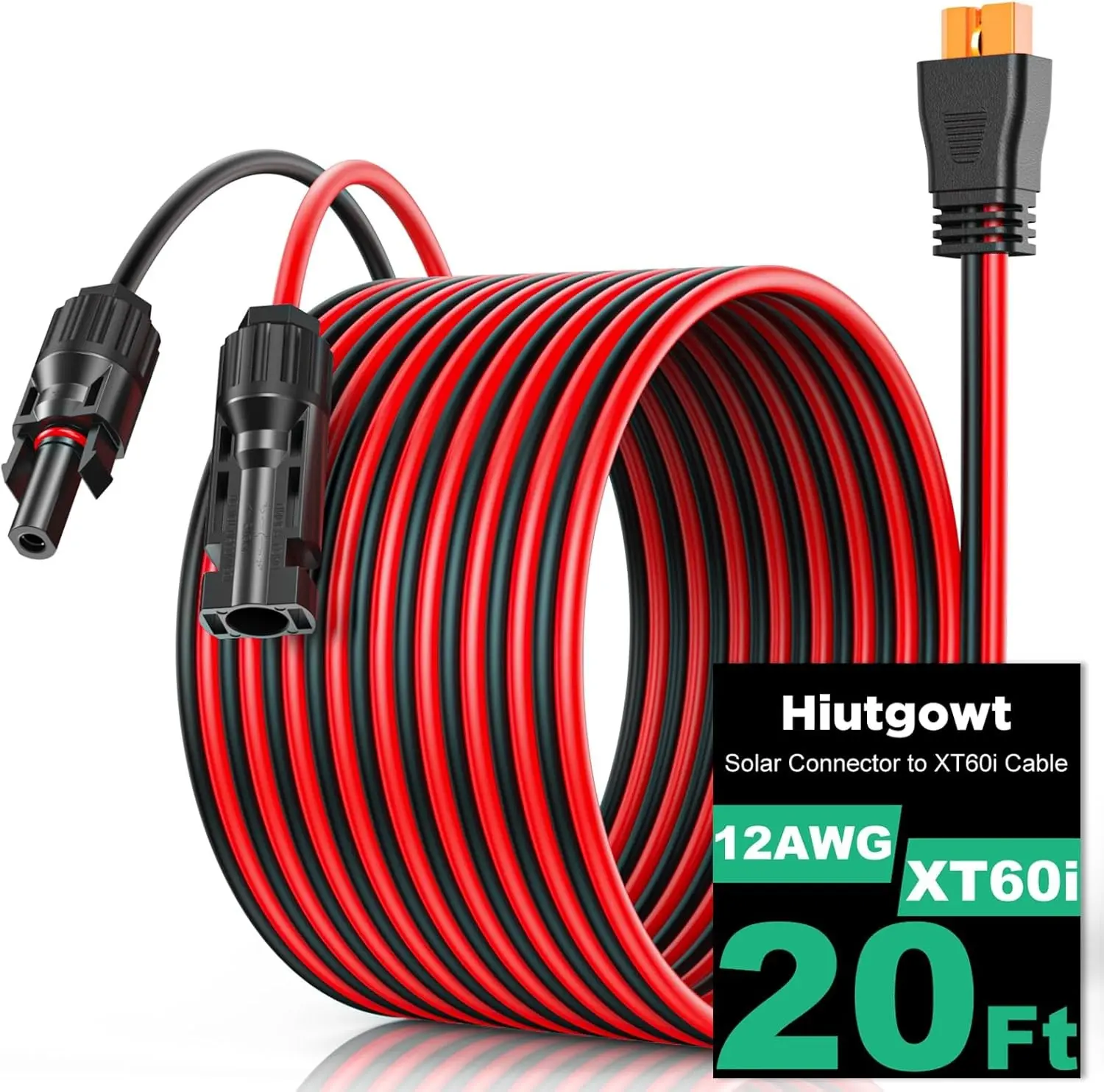 12AWG XT60i Solar Cable 20FT, Solar to XT60i Cable 3 10 15 25 30 40 50FT, Solar Panel Connector to XT60i Extension Cable, XT60i Charging Cable for Portable Power Station