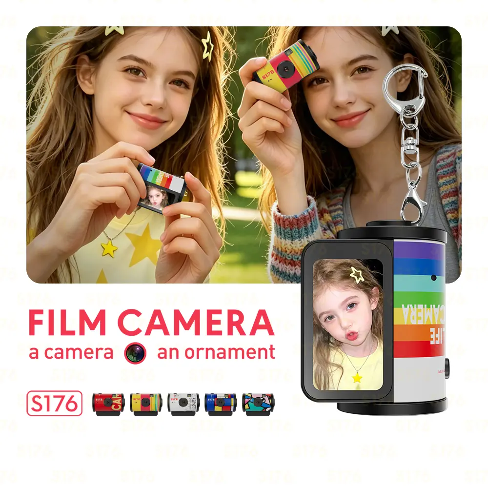 Mini Digital Camera Retro Cylinder Film-Style, 1080P HD Vlogging Camera with Flash & 1.47 Inch Screen, 16GB Card & Cable Included, Portable Travel sport camera for Daily Vlog, Y2K Gift for Teens Girls Boys Kids outdoor Cameras Aesthetic Charging Memory Vi