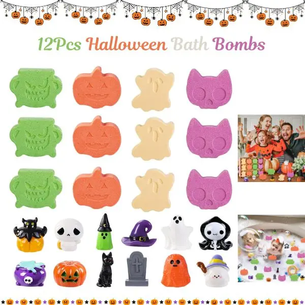 12 PCS Halloween Bath Bombs for Kids with Surprise Toys, 50g Ghost Fizzy Bubble Bath Set for Children's Trick or Treat & Halloween Parties, Cute Ghost Shape Design, Fun And Unique Gift, Ghost-Themed