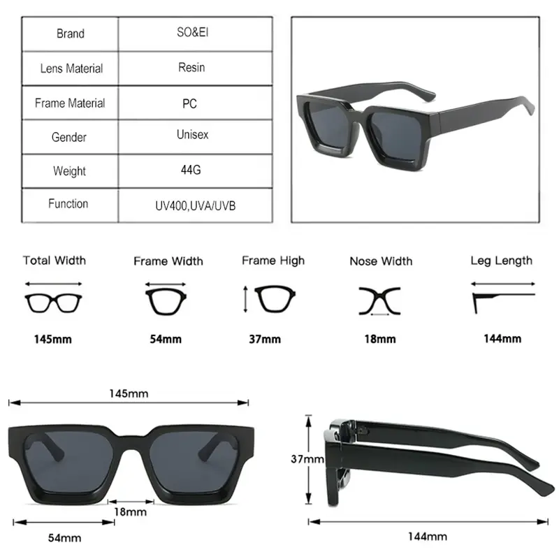 SO&EI Fashion Square Women Luxury Sunglasses Retro Brand Designer Men Trending Leopard Blue Green Sun Glasses Shades UV400 SO&EI Fashion Square Women Luxury Sunglasses Retro Brand Designer Men Trending Leopard Blue Green Sun Glasses Shades UV400