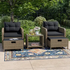 4/5/7 Piece Outdoor Patio Rattan Furniture Set with Cushions, Coffee Table & Comfortable Sofa for Garden, Balcony, and Poolside Relaxation,Summervibes