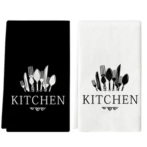 Kitchen Dishcloth, 2 Counts/set Cutlery Pattern Kitchen Towel, Water Absorbent Dish Towel, Kitchen Cleaning Tool for Home Dining Room
