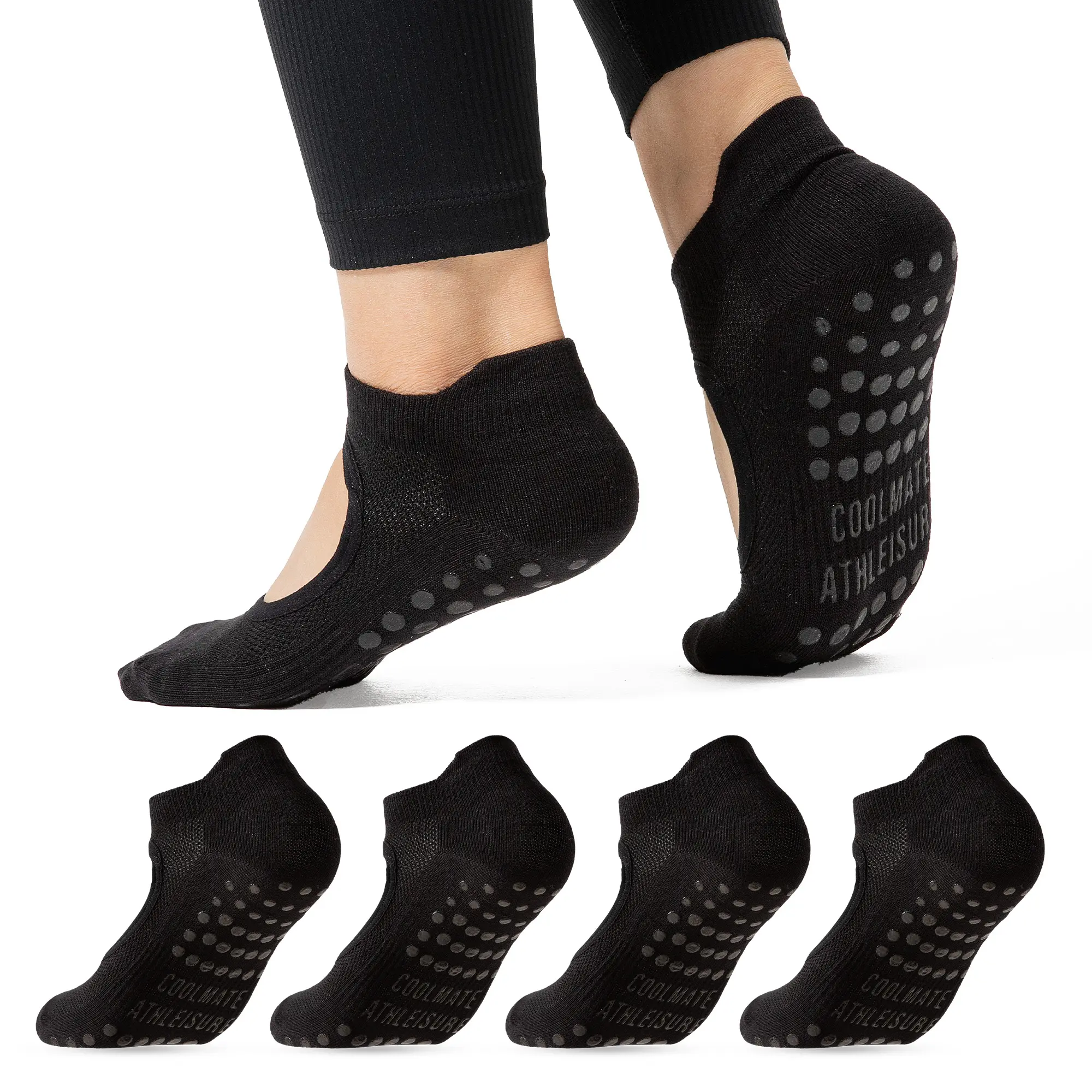 2 Pairs CoolMate Pilates Socks with Grips for Women, Yoga Socks, Crew Non Slip Women for Barre, Pilates Gifts (US, Numeric, 6, 10) Sports Tubesocks Tubesocks