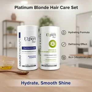 Expert Hair Platinum Blond Mask & Bio Protein Cream 2x1kg/2x35.2oz - Hydrating, Defrizzing, and Smoothing Haircare Kit with Argan, Olive, Coconut, and Macadamia Oils