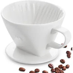 Pour Over Ceramic Coffee Dripper - Authentic Brewing Experience for Camping, Office, and  (White)