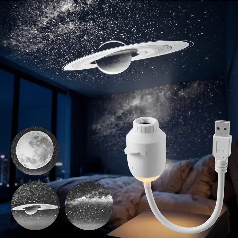 2-in-1 Galaxy Projector Light, Portable Starry Sky Night Light with Gooseneck Arm, 3/6/12/24 Interchangeable Films, USB LED, Adjustable Brightness, Touch Control, Multiple Modes, Mini Decor for Bedroom & Car Gifts for Adults