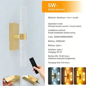 Rechargeable Battery-Powered Wall Lamp, 4000mah Capacity, Acrylic & Aluminum Material, Remote Control & Touch Switch, Bedroom/living Room Decor