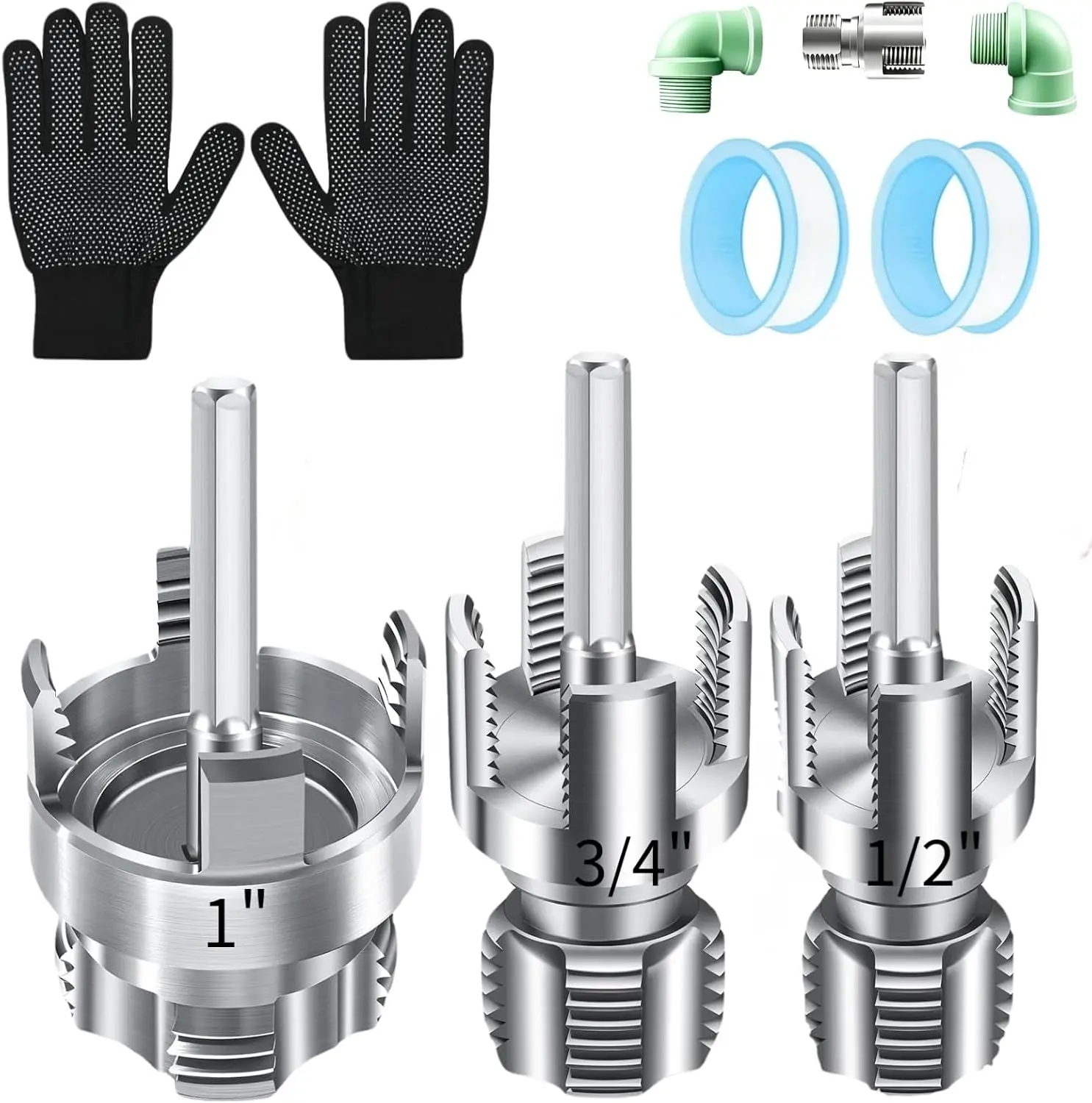 3Pcs Integrated Internal & External Pipe Threading Tool, Dual-Function for 1/2" 3/4" 1" PVC/PE/PPR/MPP Pipe| Electric Compatible Threader Kit for Home Repair.