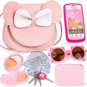 Play Purse for Little Girls 23PCS Pretend Makeup Set with Crossbody Bag Phone Wallet Keys Princess Role Play Toys Gift for Ages 3 4 5 6 Years Old
